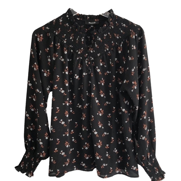 Madewell Smockneck Floral Mini Print Long Sleeve Size Smocked Wrist Size Small - Picture 4 of 14